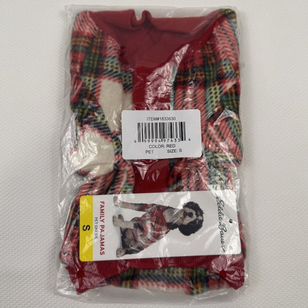 Eddie Bauer Red Plaid Pet Bodysuit Size Small Flannel Family Dog Pajamas NEW - Picture 7 of 13